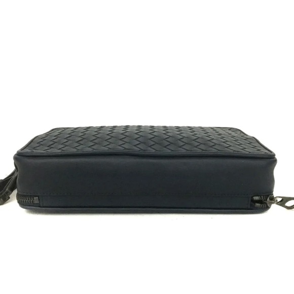 BOTTEGA VENETA Intrecciato Small Weave Clutch Bag Blue Leather Unbranded chain - Picture 8 of 11